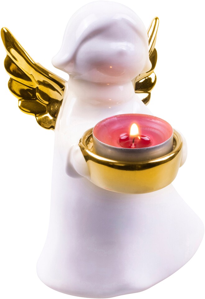 image 1 of Gold Wings Ceramic Angel Tealight Holder