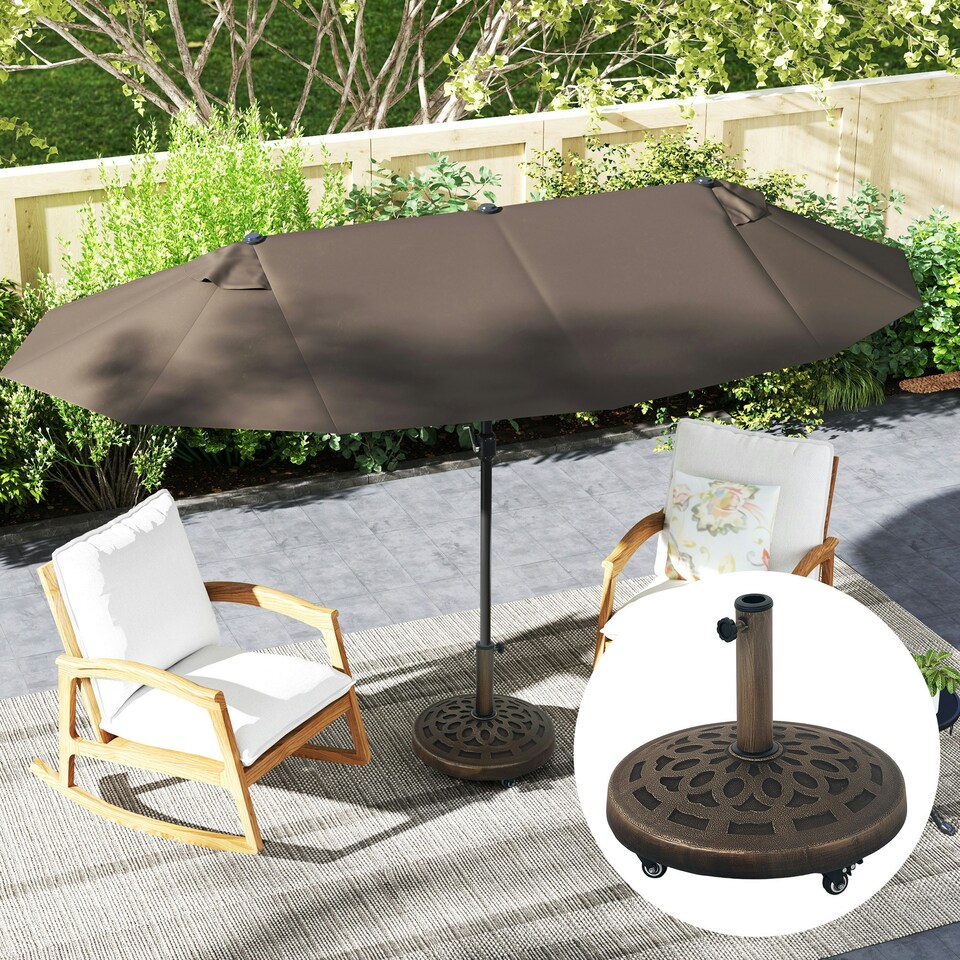 image 1 of Outsunny 21kg Resin Garden Parasol Base Umbrella Stand with Wheels