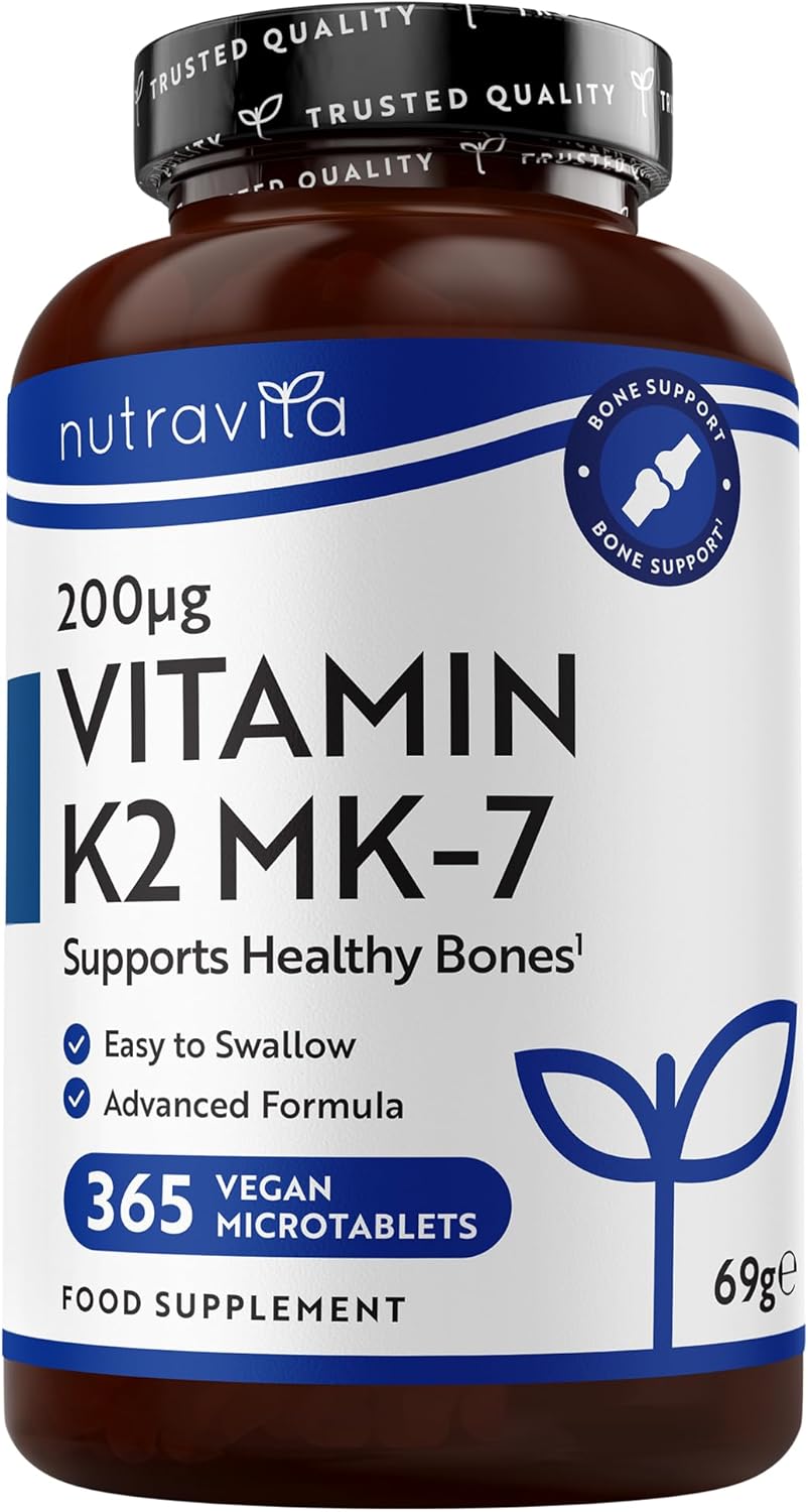 Nutravita Vitamin K2 MK 7 200mcg - Supports Maintenance of Normal Bones - High Strength Menaquinone MK7 - Made in The UK - 365 Vegan Micro Tablets