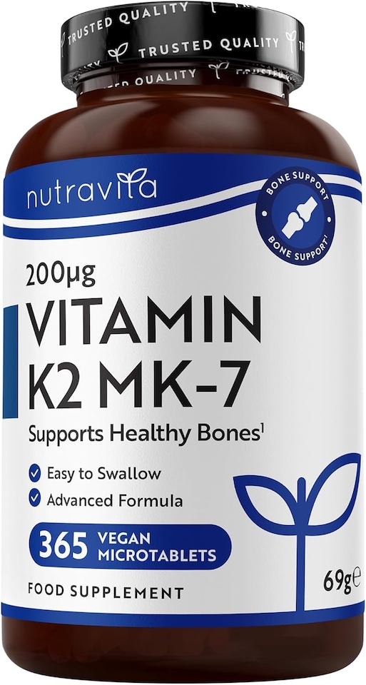 image 1 of Nutravita Vitamin K2 MK 7 200mcg - Supports Maintenance of Normal Bones - High Strength Menaquinone MK7 - Made in The UK - 365 Vegan Micro Tablets