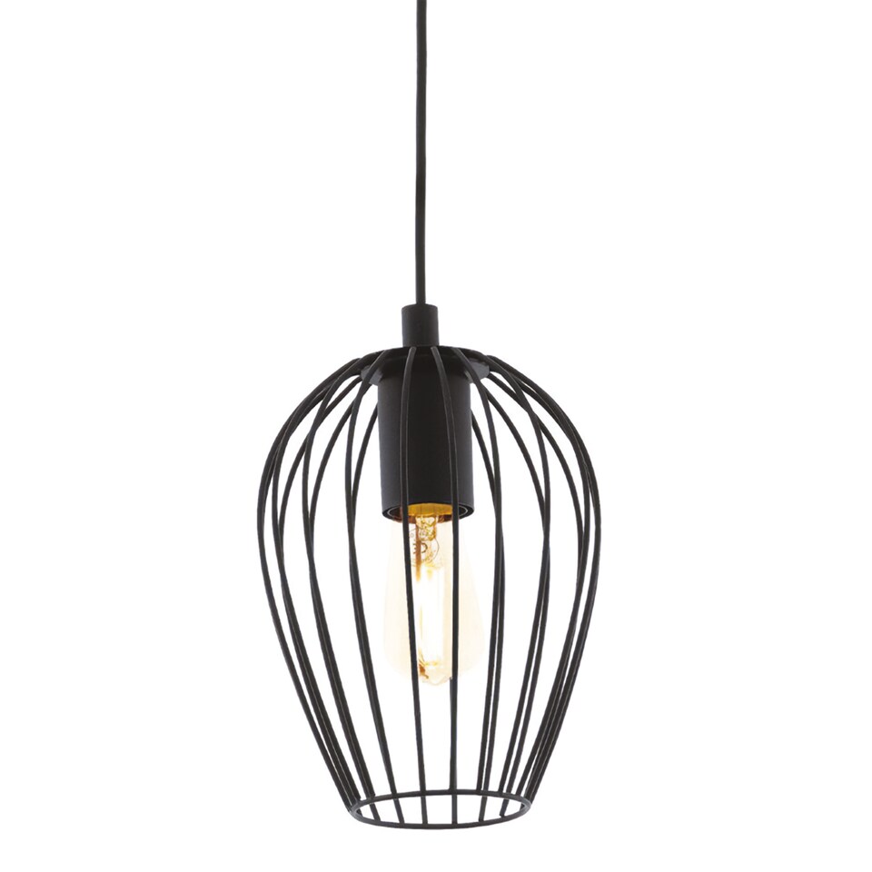 image 1 of EGLO Newtown Vintage Black Caged Steel Single Pendant, 16cm