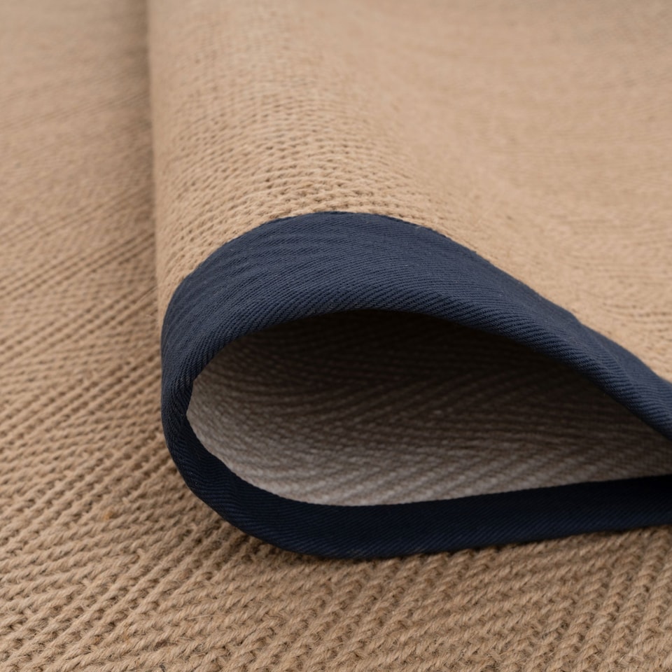 image 1 of KUKOON Beige Natural Jute Herringbone Pattern Non Slip Navy Border Rug 200cm x 290cm