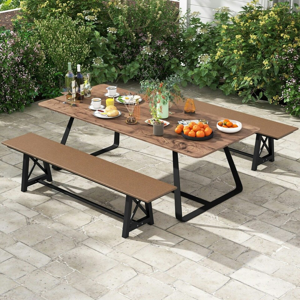 image 1 of COSTWAY Patio 183cm Extra Long Bench Outdoor Backless Bench Brown