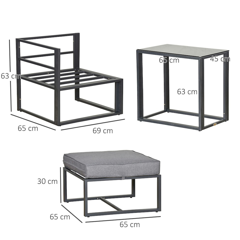image 1 of Outsunny 5 Piece Garden Conversation Set 2 Footstools End Table