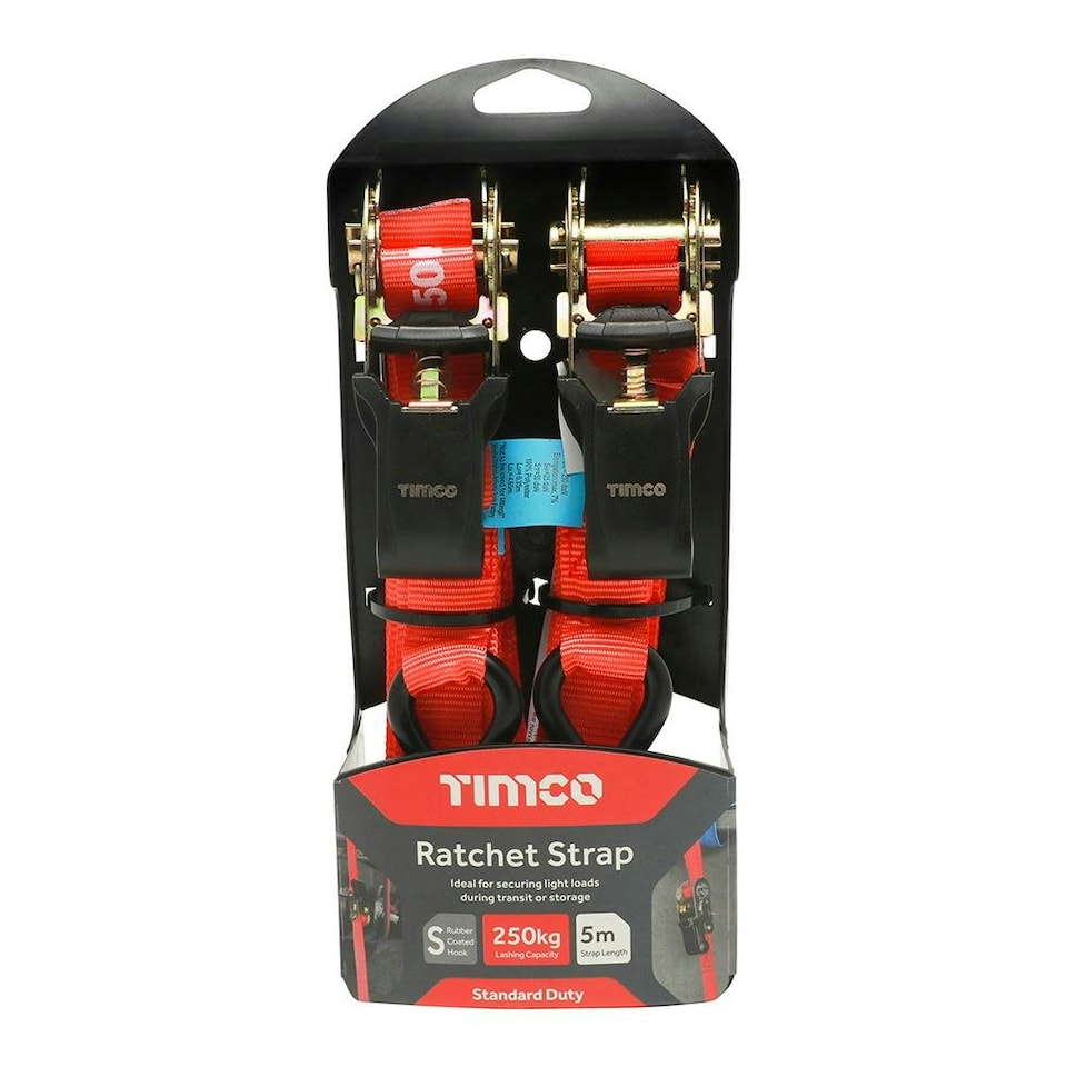 image 1 of Timco - Ratchet Straps - S Hook - Standard Duty (Size 5m x 25mm - 2 Pieces)