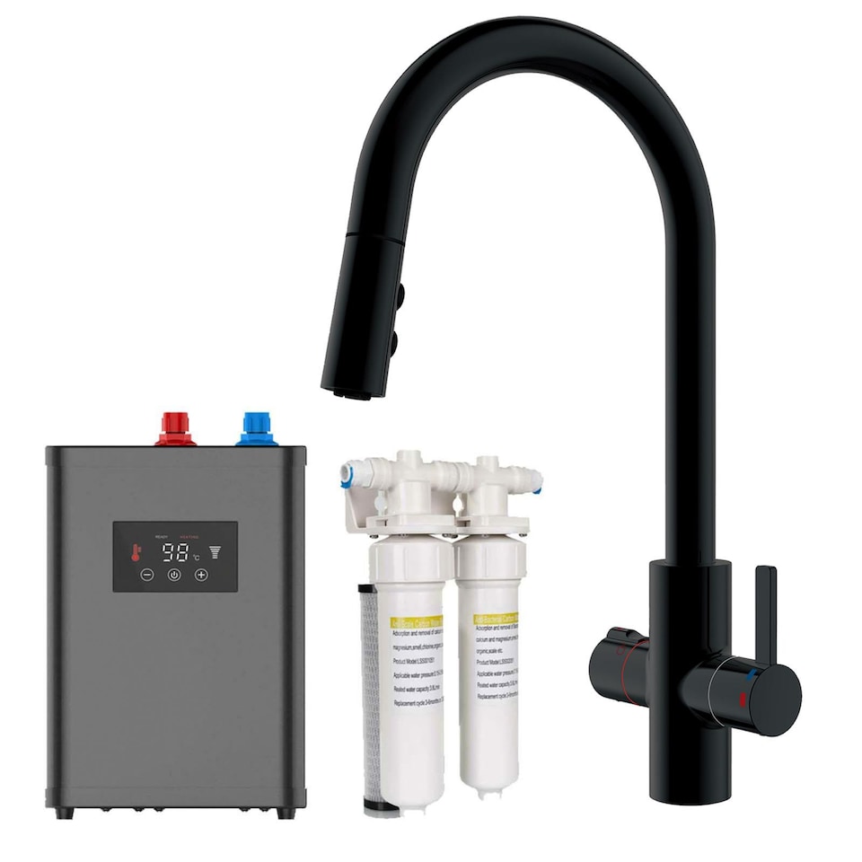 image 1 of SIA BWT4BL Black 4-in-1 Boiling & Filtered Hot Water Tap With Pull Out Spray