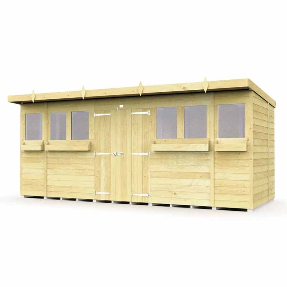 image 1 of 16 x 8 Feet Pent Summer Shed - Wood - L231 x W474 x H201 cm Brown