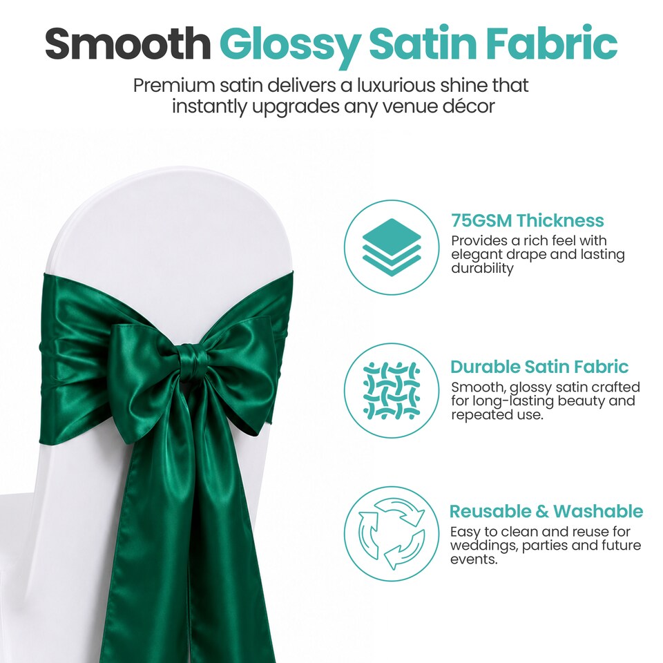 image 1 of 7"x108" Satin Chair Sash, Chair Sashes Hammed Edges Bow Tie - 25pcs