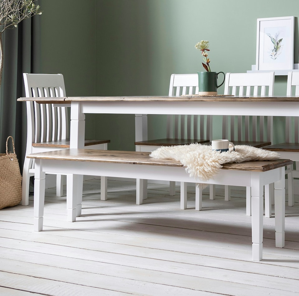 image 1 of Hallway Bench Kitchen Dining Entryway in White and Dark Pine Canterbury 157cm | White | L