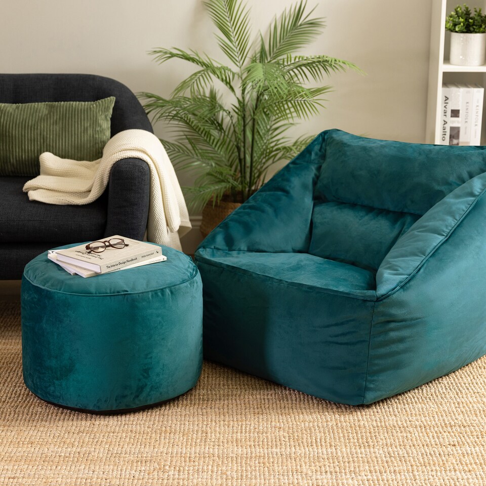image 1 of icon Natalia  Velvet Armchair and Milano Round Footstool Bean Bag, Teal