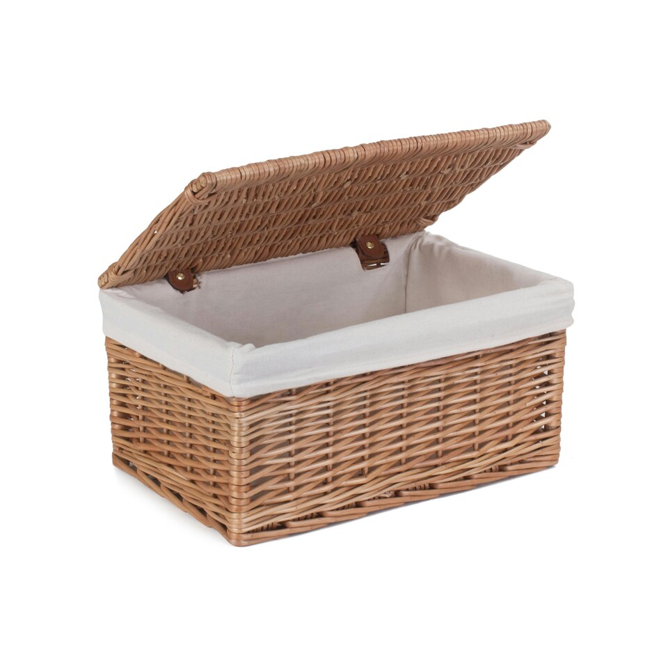image 1 of Large Light Steamed Cotton Lined Wicker Storage Basket | Brown | Brown