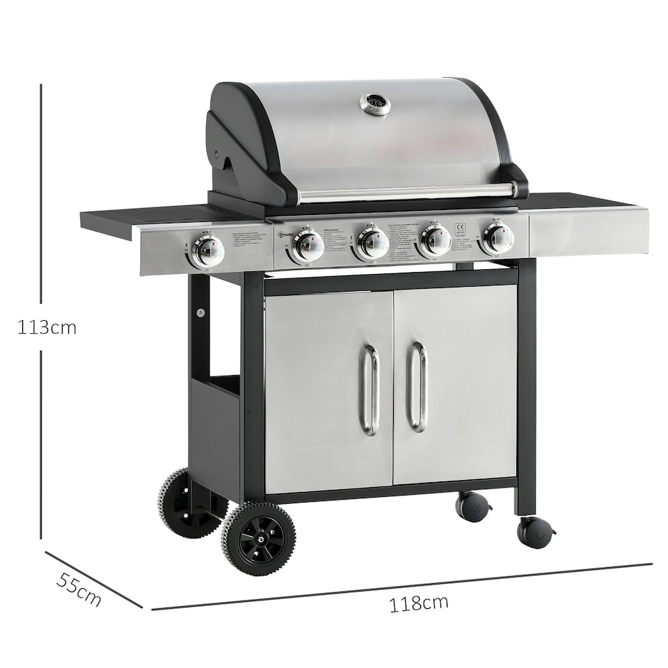 image 1 of Outsunny Deluxe Gas Barbecue Grill 4+1 Burner Garden BBQ w/ Large Cooking Area