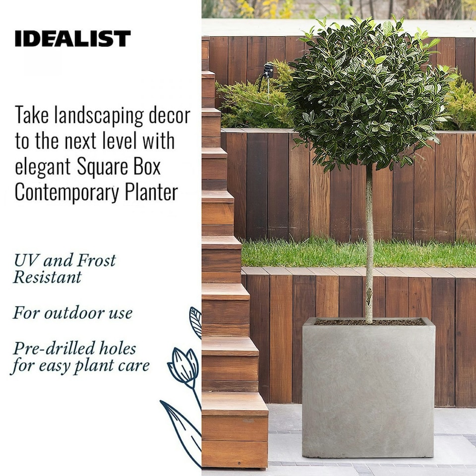 image 1 of Square Box Grey Light Concrete Garden Planter H40 L40 W40 cm, 65 ltrs Cap.