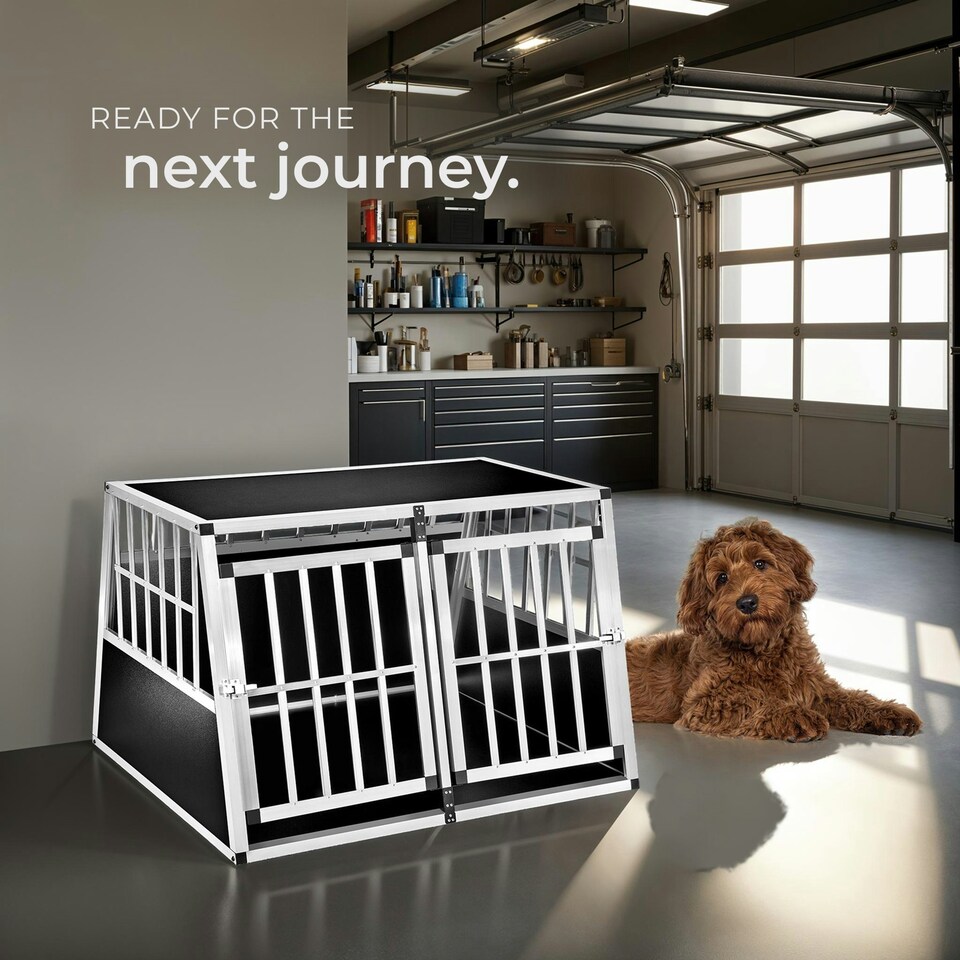 image 1 of Dog Crate Double - angled back wall, aluminium transport box, lockable