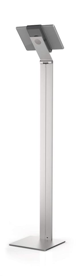 image 1 of Durable Aluminium Tablet Holder iPad Floor Exhibition Stand | Rotates & Locks | Silver
