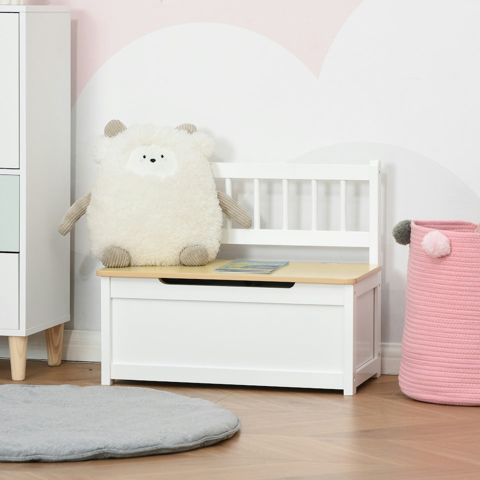 image 1 of HOMCOM 2 In 1 Wooden Toy Box, Seat Bench Storage Chest w/ Pneumatic Rod