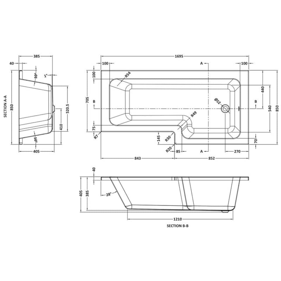 image 1 of Balterley Contemporary L Shaped Shower Bath Right Hand