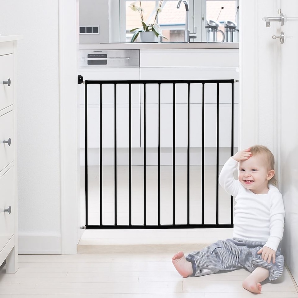 image 1 of Safetots Top of The Stairs Screw Fitted Stair Gate, Black Metal, 62.5cm - 106.8cm, Metal Baby Gate, Safety Barrier | Black | 1