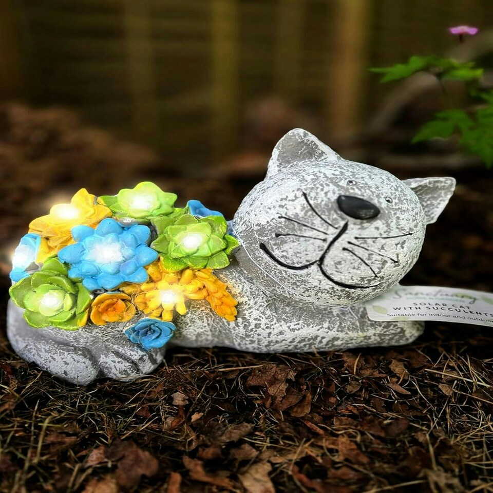 image 1 of Solar Cat Statue Garden Ornaments Outdoor Decorations