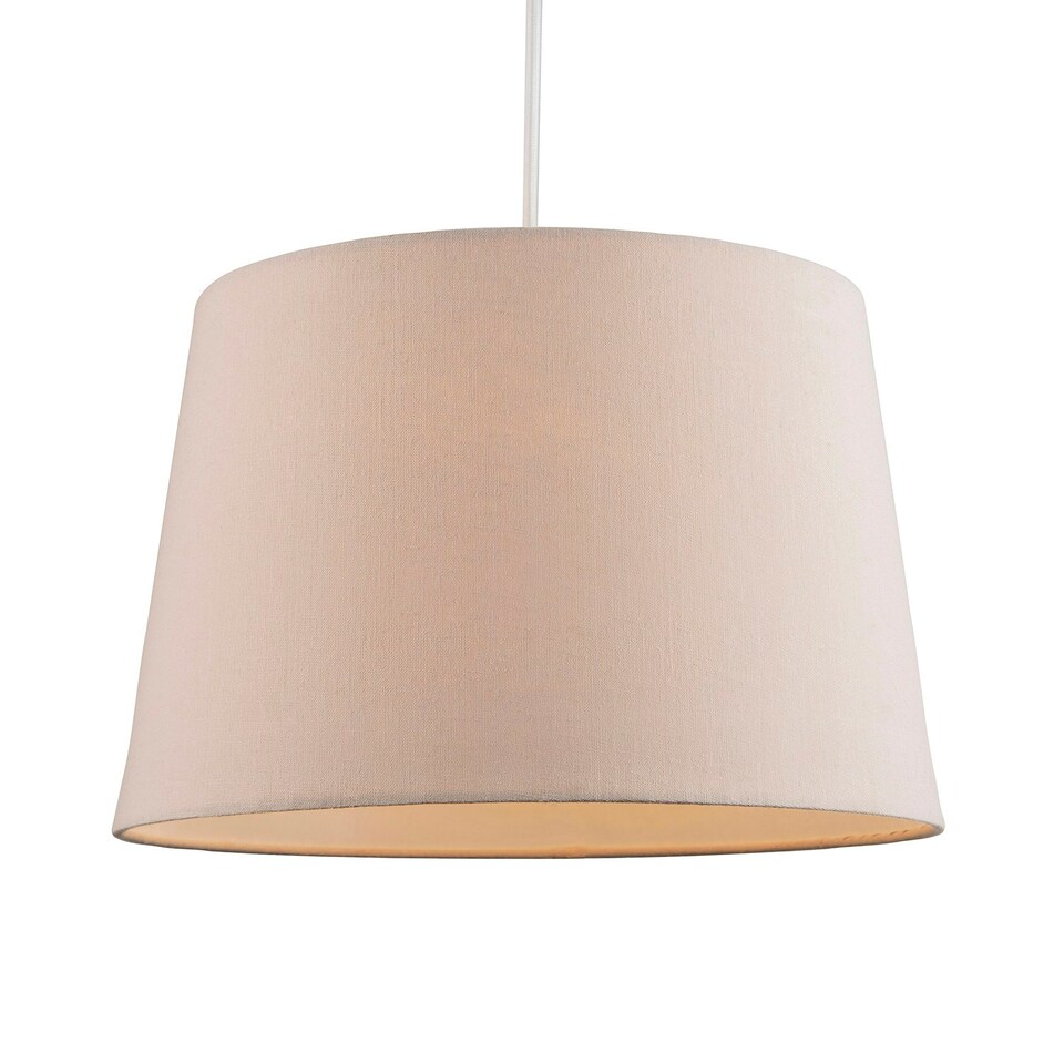 image 1 of Contemporary Light Taupe Linen Fabric Drum Lampshade with Cotton Inner Cream