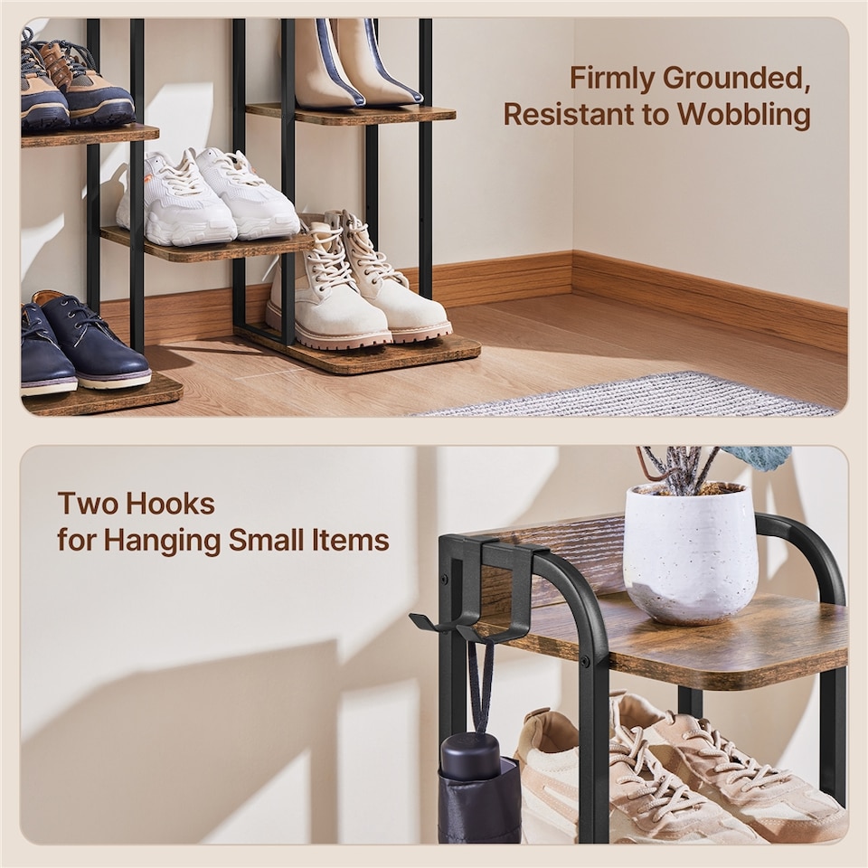 image 1 of Yaheetech 8-Layer Rustic Vintage Shoe Rack for Compact Spaces-Rustic Brown