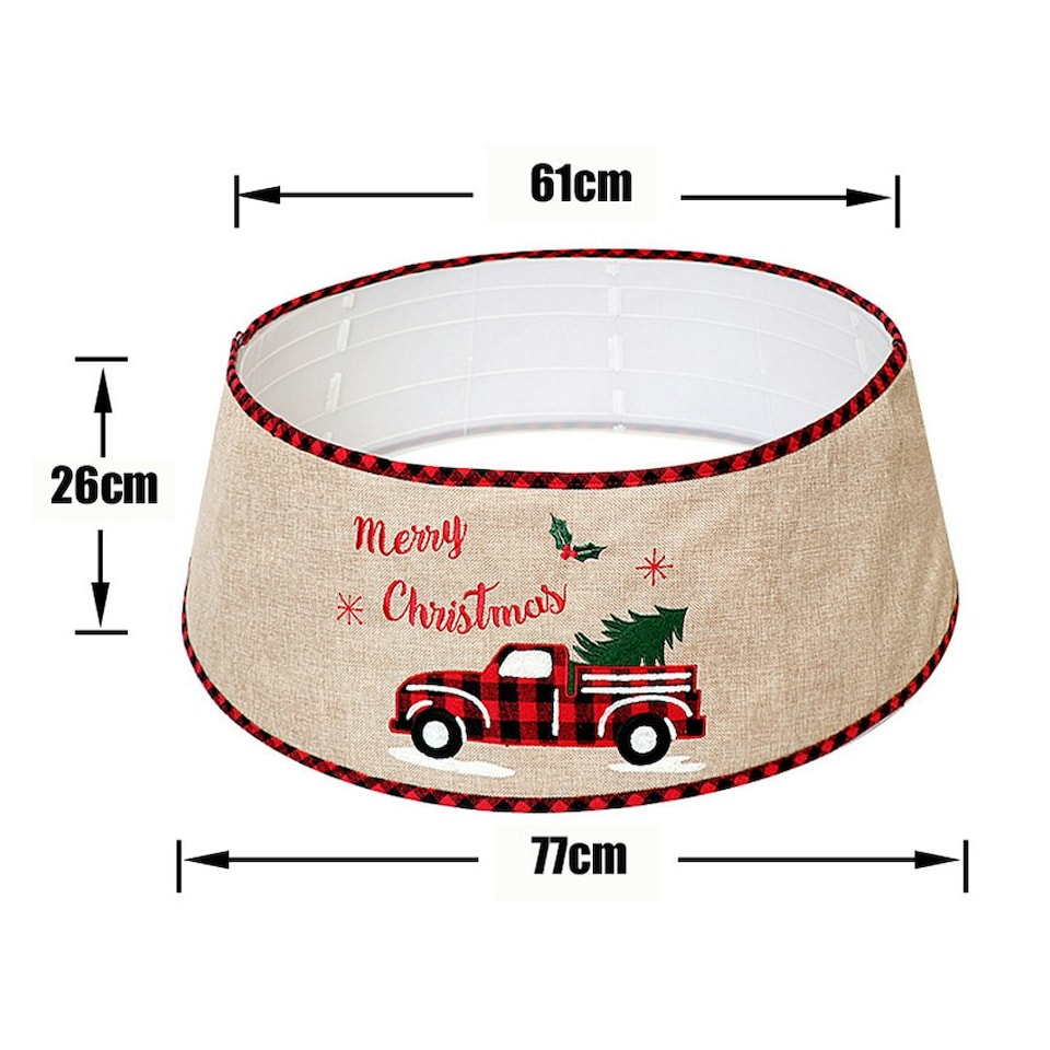 image 1 of Living and Home Burlap Merry Christmas Tree Skirt Collar - 77cm Dia x 26cm H