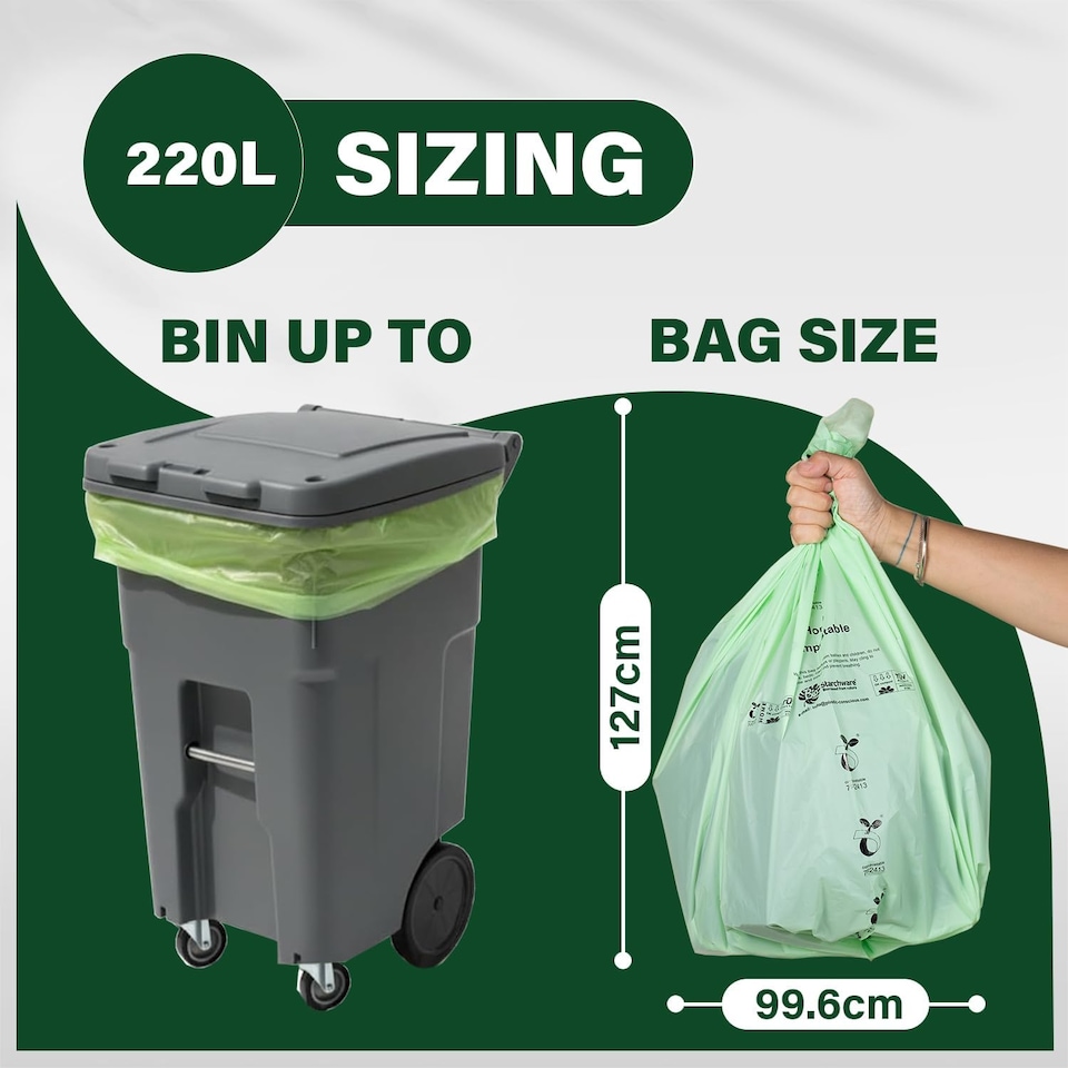 image 1 of ECONX 220L X 20 Compostable Wheelie Bin Liners Bags Biodegradable Refuse Sacks Waste Bag