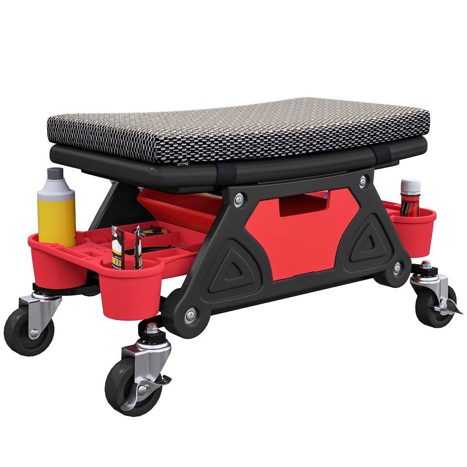 image 1 of HOMCOM Rolling Mechanic Stool, 135kg Capacity Workshop Stool, Black Black