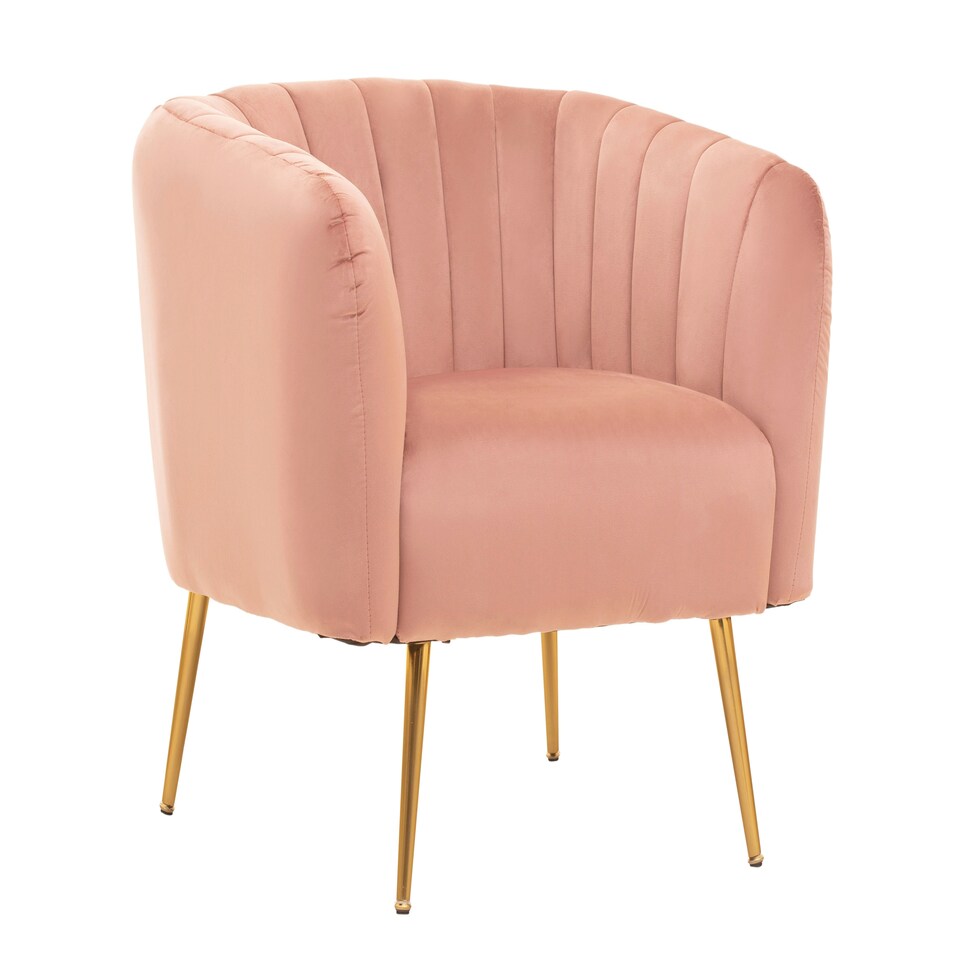 image 1 of Interiors by Premier Pink Velvet Chair with Gold Finish Legs, Back & Armrest Dining Chair, Easy to Clean Armchair