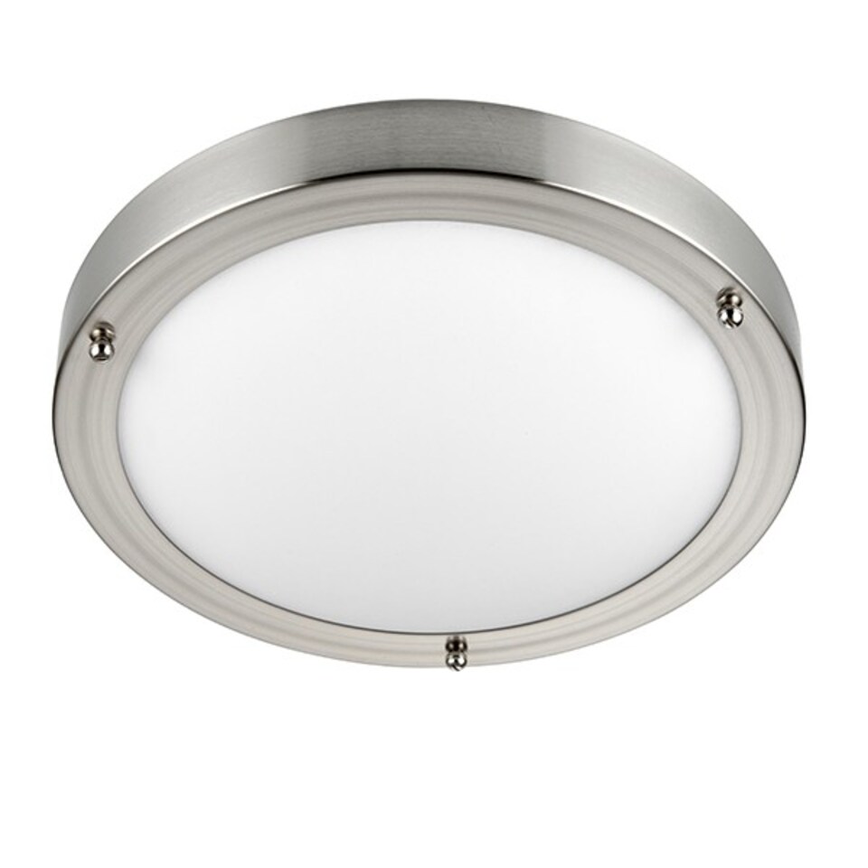 image 1 of Portico LED Bathroom Flush Ceiling Light Frosted Glass, Satin Nickel IP44