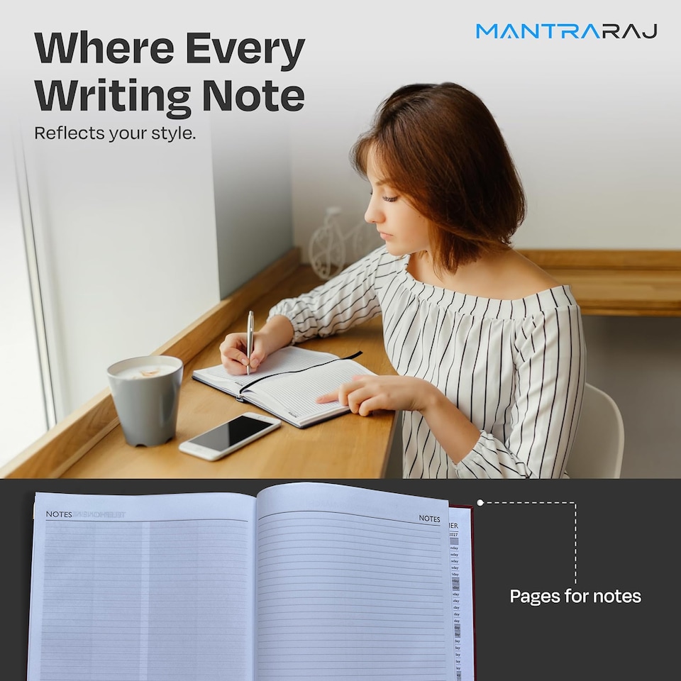 image 1 of MantraRaj 2027 Diary A5 Page A Day Padded Case Bound Desk Diary Office Organiser Planner Blue
