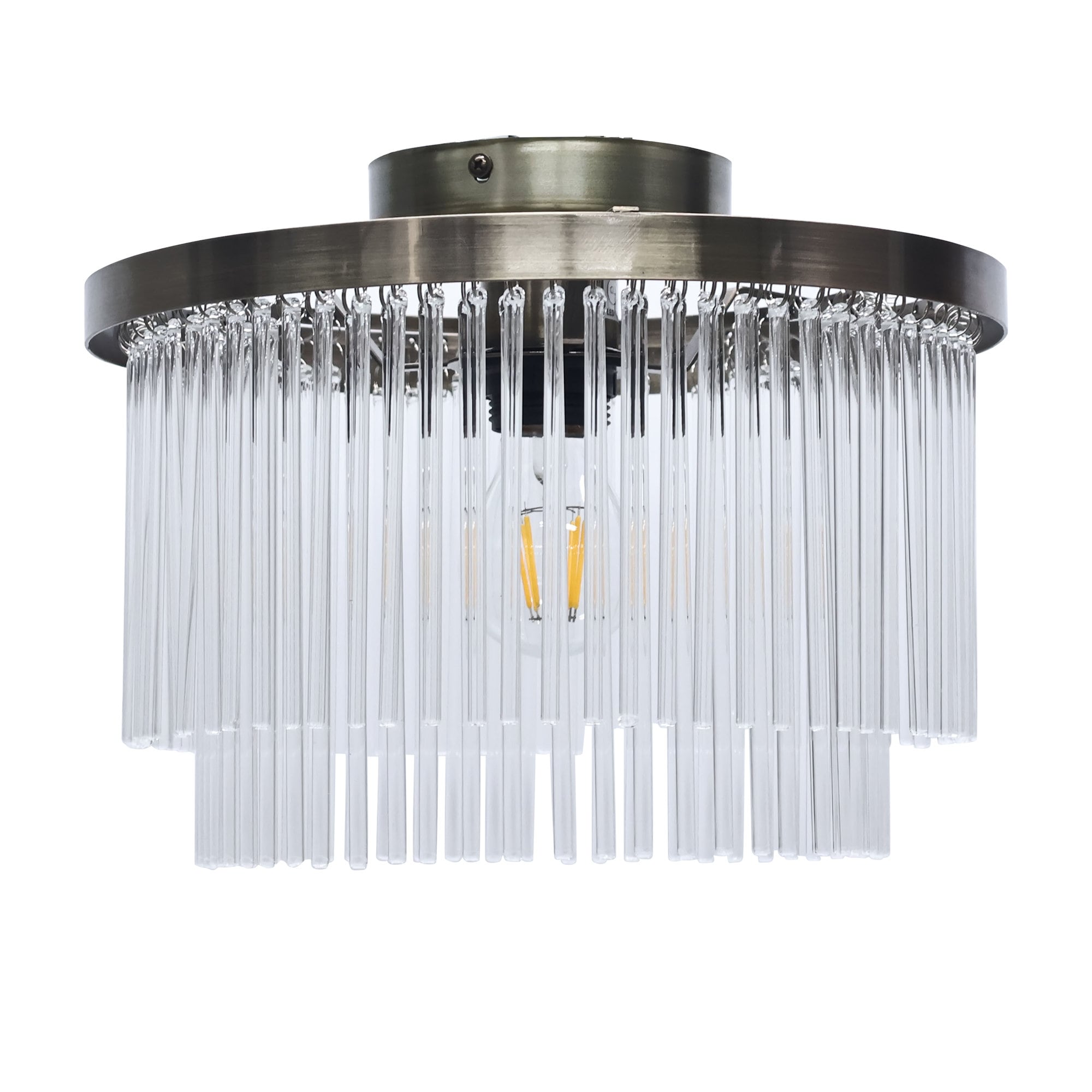 First Choice Lighting Ashley Antique Brass with Glass Rods Flush Ceiling Light in Bronze