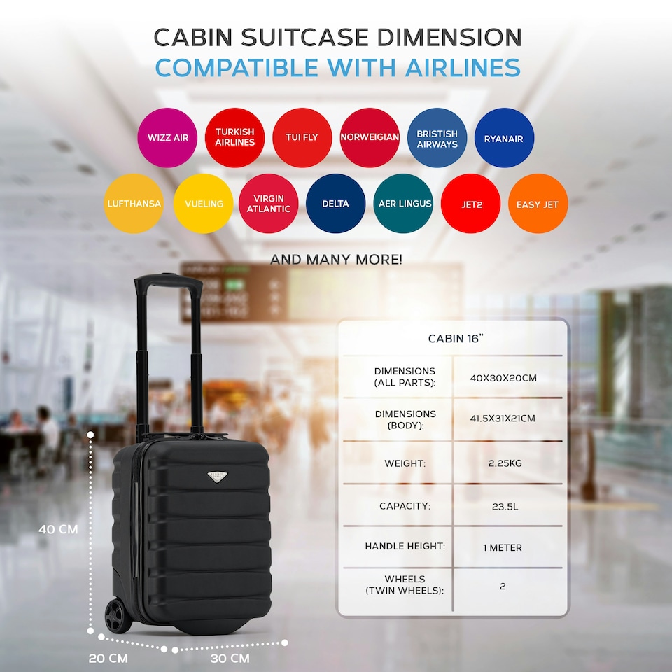 image 1 of Flight Knight Lightweight 2 Wheel ABS Hard Case Suitcases Cabin Carry On Hand Luggage 100+ Airlines Approved - Wizz, Ryanair & easyJet Free Carry On 40x30x20cm | Pink | Rose | Cabin Bag