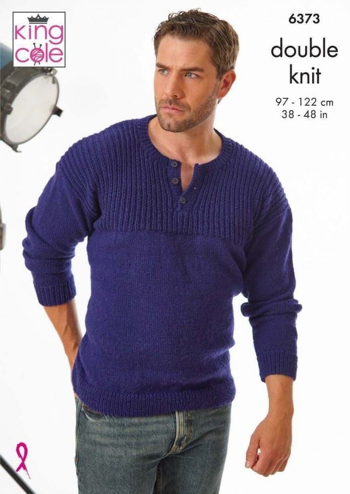 King Cole Merino Blend DK Knitting Pattern 6373, Sweaters for Men - 38 - 48 Inches