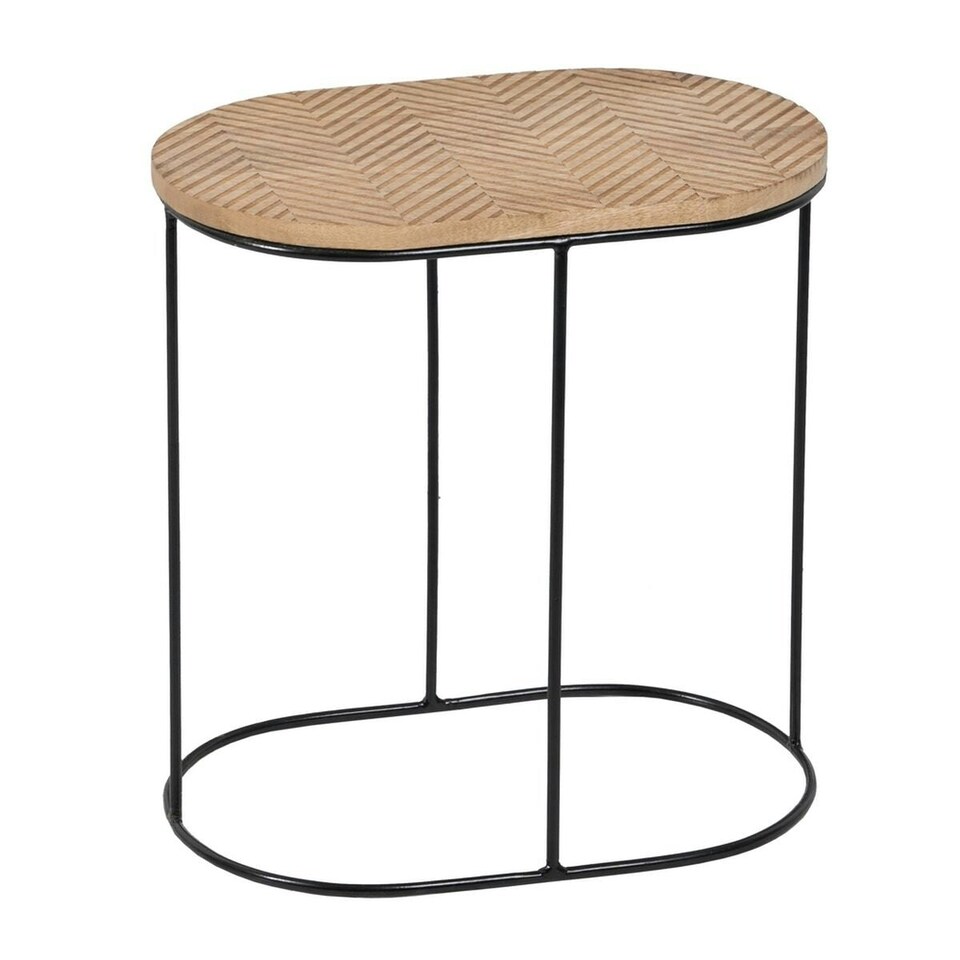 image 1 of Side table 60 x 39,5 x 60 cm Natural Black Metal Wood (2 Units) N/A