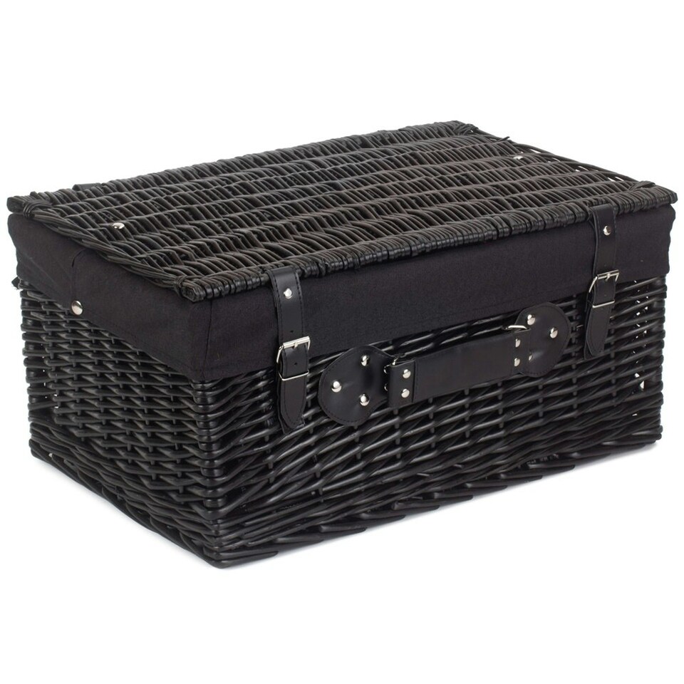 image 1 of 51cm Empty Willow Wicker Picnic Basket with Lining Blue | Blue | One Size