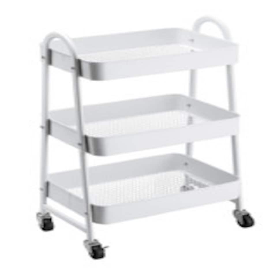 image 1 of 3 Tier Shelf Metal Slim Storage Trolley Cart with Castor Wheels Bathroom Organiser | White | White | 3 Tier | 1