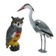 image 1 of Twin Pack Pond Decoy Realistic Owl And Heron Pest Deterrent Scarer Koi Carp Fish