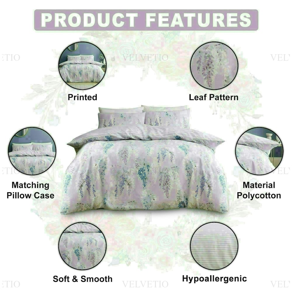 image 1 of Ophelia Floral Printed Duvet Cover Set Reversible Polycotton Beddings Multi | King