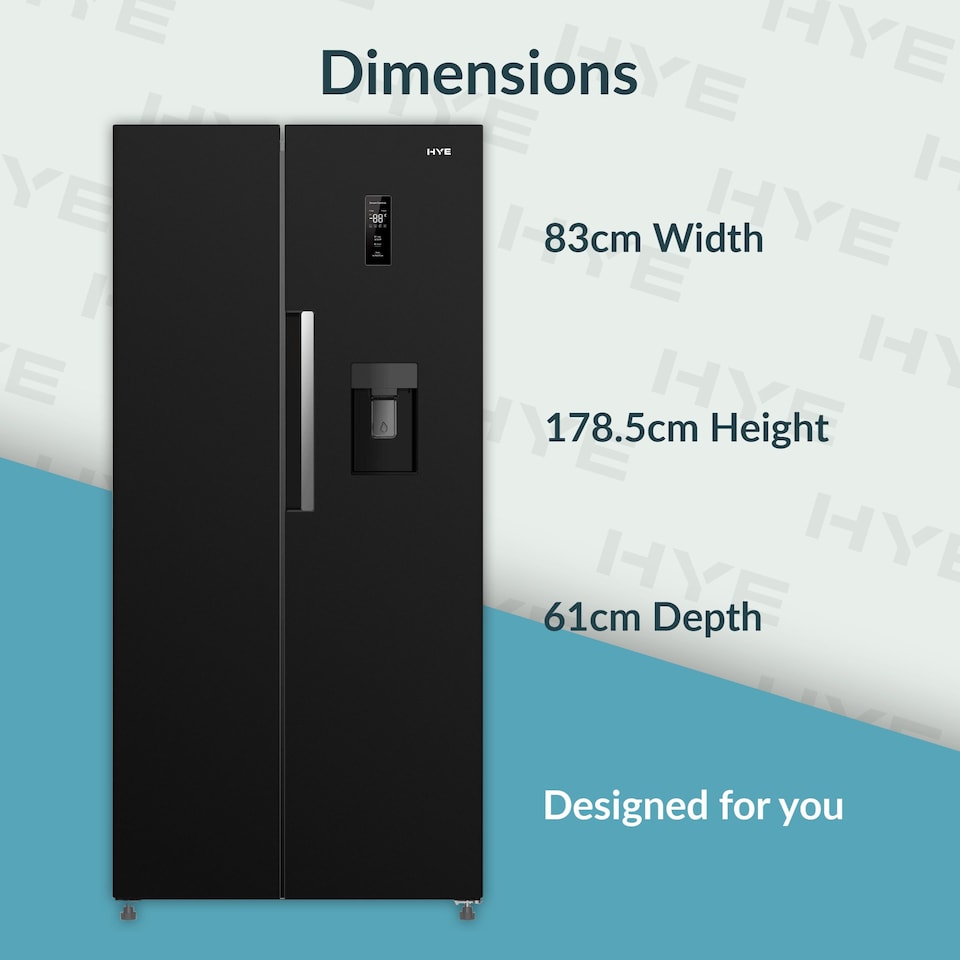 image 1 of HYE 444 Litre Frost Free American Fridge Freezer with Non-Plumbed Water Dispenser, 83cm, Black - RF01AMWD460B03