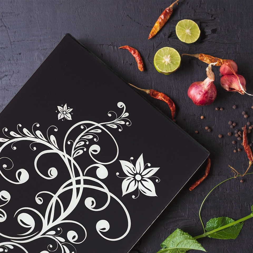 image 1 of GEEZY Glass Chopping Boards Set of 2 Floral Design Heat Resistant Worktop Protectors