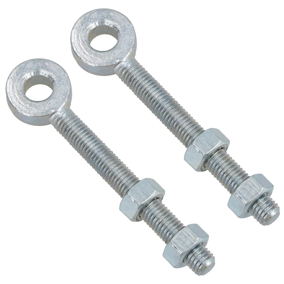 image 1 of Swing Gate Long Eye Bolts Hinge + Nuts Adjustable Zinc Plated 12 x 150mm 2pc Silver