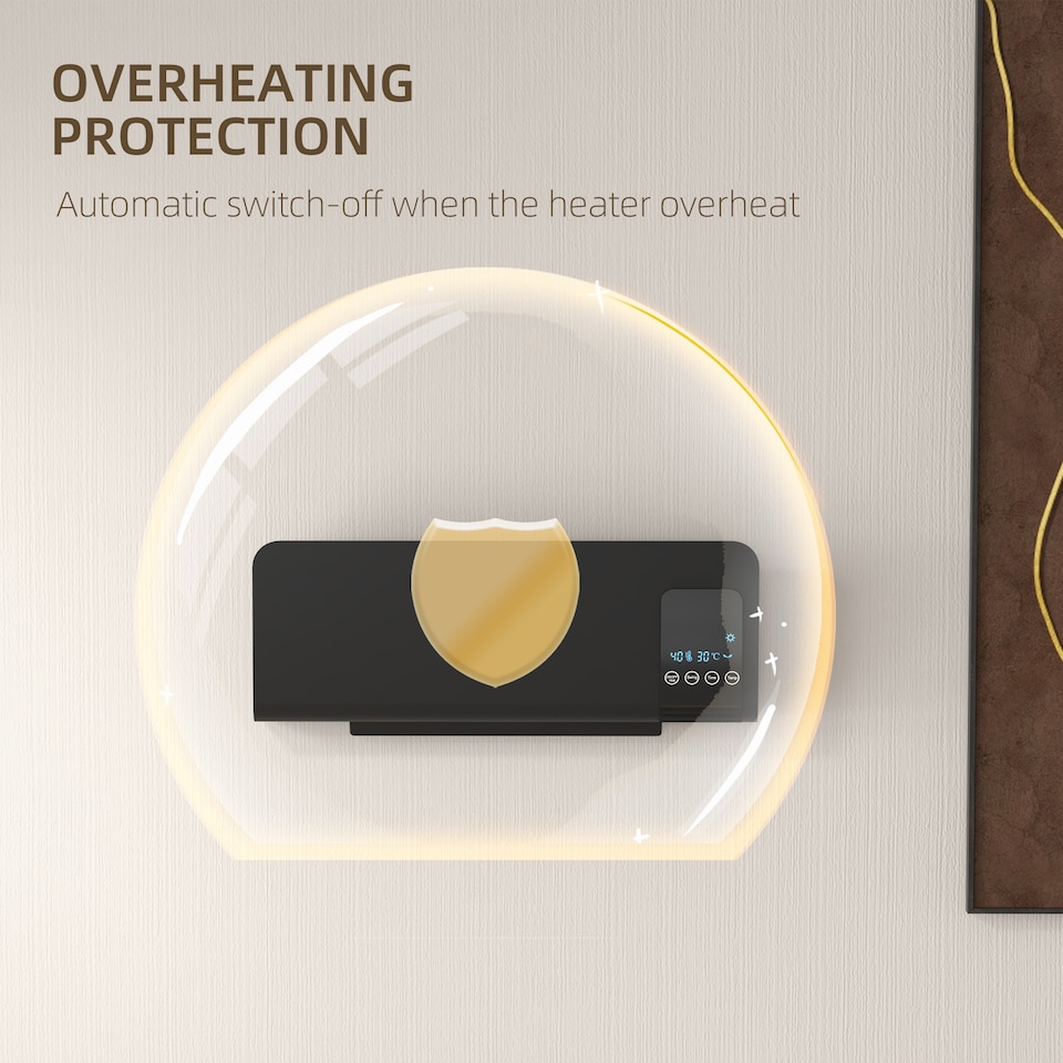 image 1 of HOMCOM Electric Heater, 2000W Wall Mounted Ceramic Space Heater with Remote Control, 2 Modes, Timer, Oscillation, Overheat Protection for Home, Black