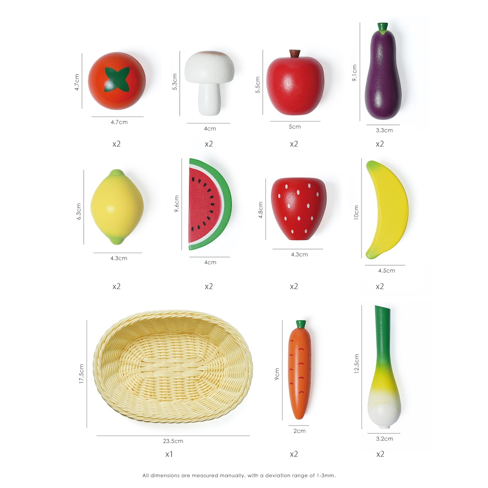 image 1 of Hooga Wooden Play Food Set with Basket - 20 Pieces of Fruits & Vegetables