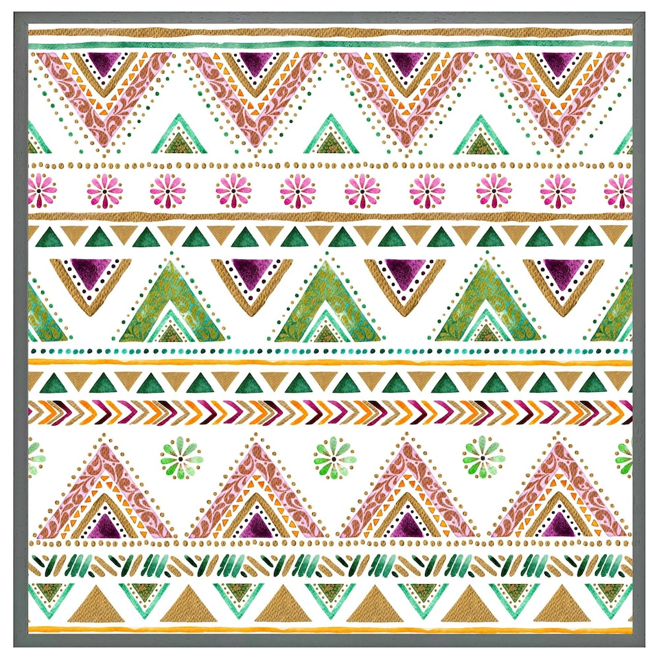 image 1 of Colourful striped gold style triangles (Picutre Frame) Brown | XL