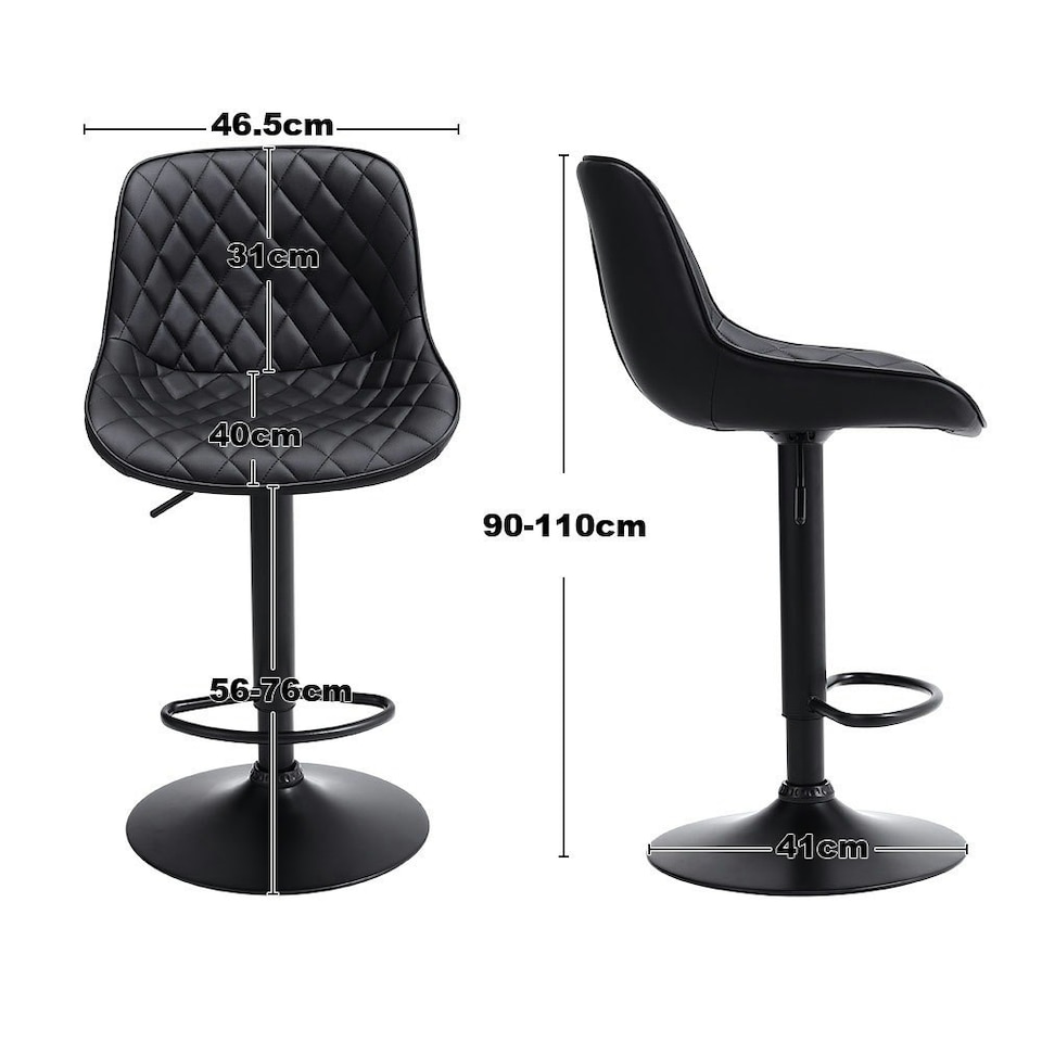 image 1 of Living and Home 2 Pcs Faux Leather Height Adjustable Bar Stool - Black