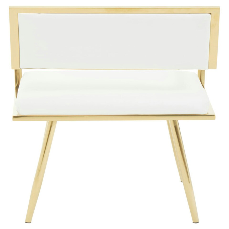 image 1 of Interiors by Premier Ivory Modern Leather Effect Dining Chair, Metal Accent Chair with Cutout Back, Gold Finish Chair for Dinner