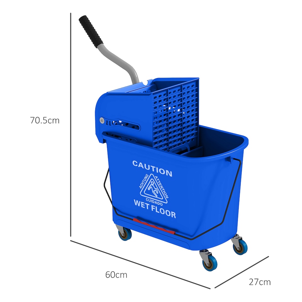 image 1 of HOMCOM 20L Compact Mop Bucket with Wringer and Handle, Mop Bucket on Wheels for Floor Cleaning, Separate Dirty and Clean Water, for Home, Flat, Blue