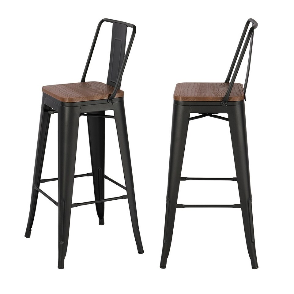image 1 of Living and Home 2-piece Metal Frame High Chair Bar Stool - Walnut