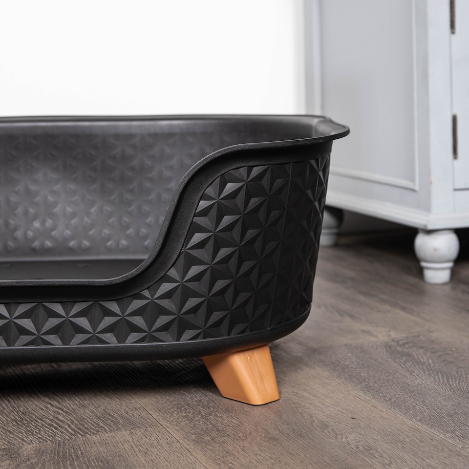 image 1 of 77cm x 58cm Black Plastic Raised Pet Basket with Legs